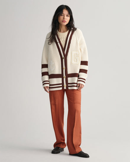 Bawełniany sweter rozpinany damski w paski oversize fit