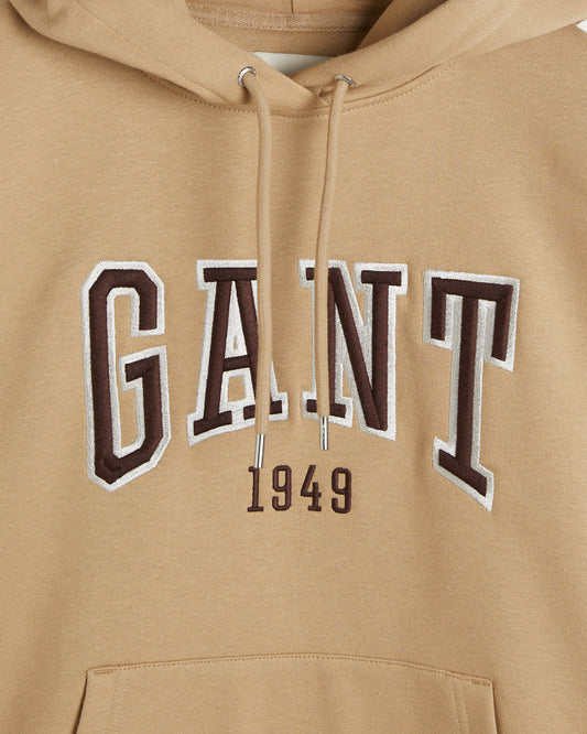 Bluza damska z nadrukiem z kapturem relaxed fit beżowa