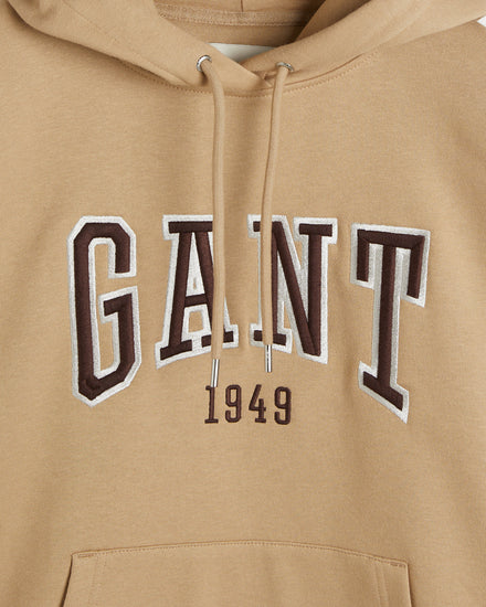 Bluza damska z nadrukiem z kapturem relaxed fit beżowa