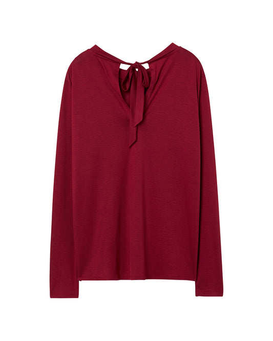 Koszulka damska z okrągłym kołnierzykiem z długim rękawem czerwona