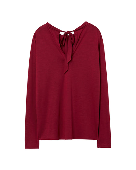 Koszulka damska z okrągłym kołnierzykiem z długim rękawem czerwona