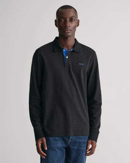 Polo męskie z długim rękawem regular fit czarne