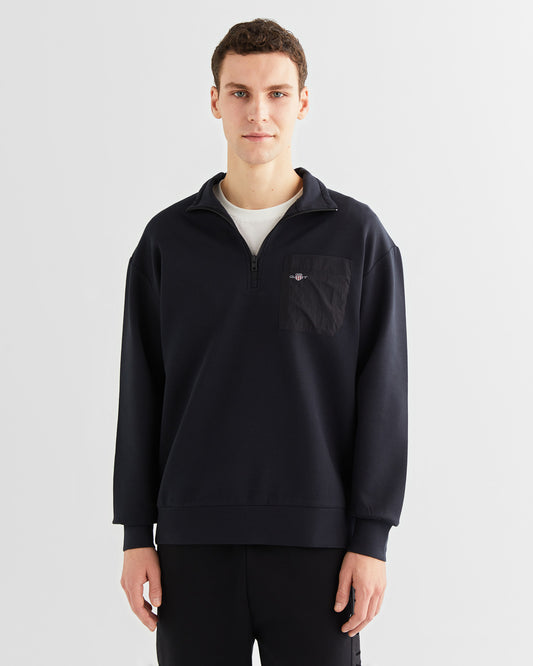Bluza męska z zamkiem do połowy relaxed fit czarna