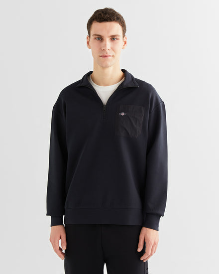 Bluza męska z zamkiem do połowy relaxed fit czarna