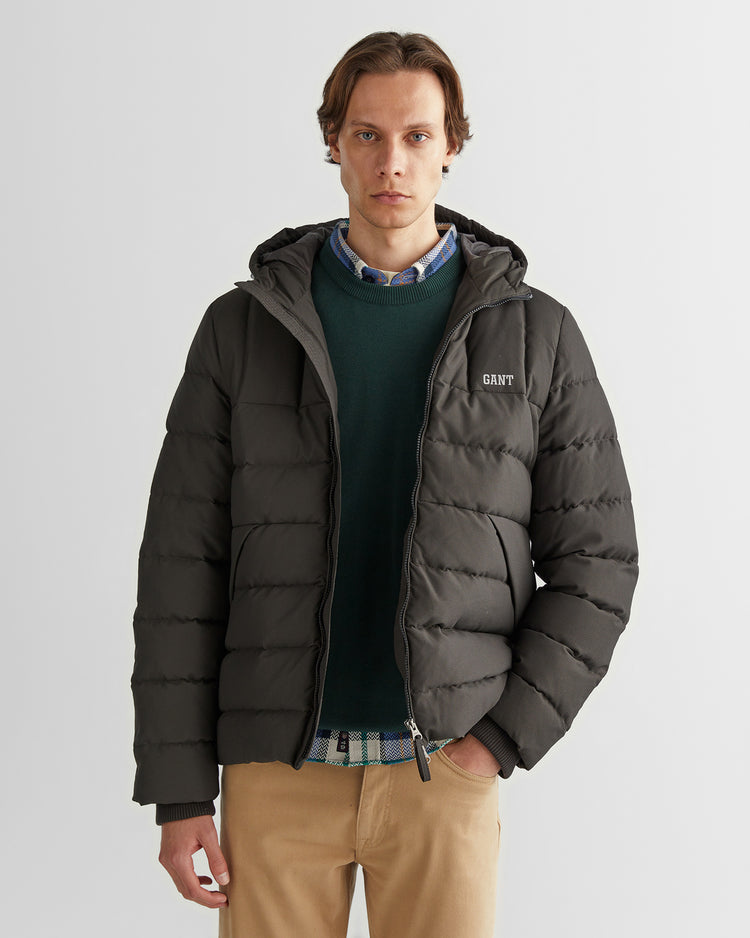 Kurtka męska z kapturem z nadrukiem regular fit szara