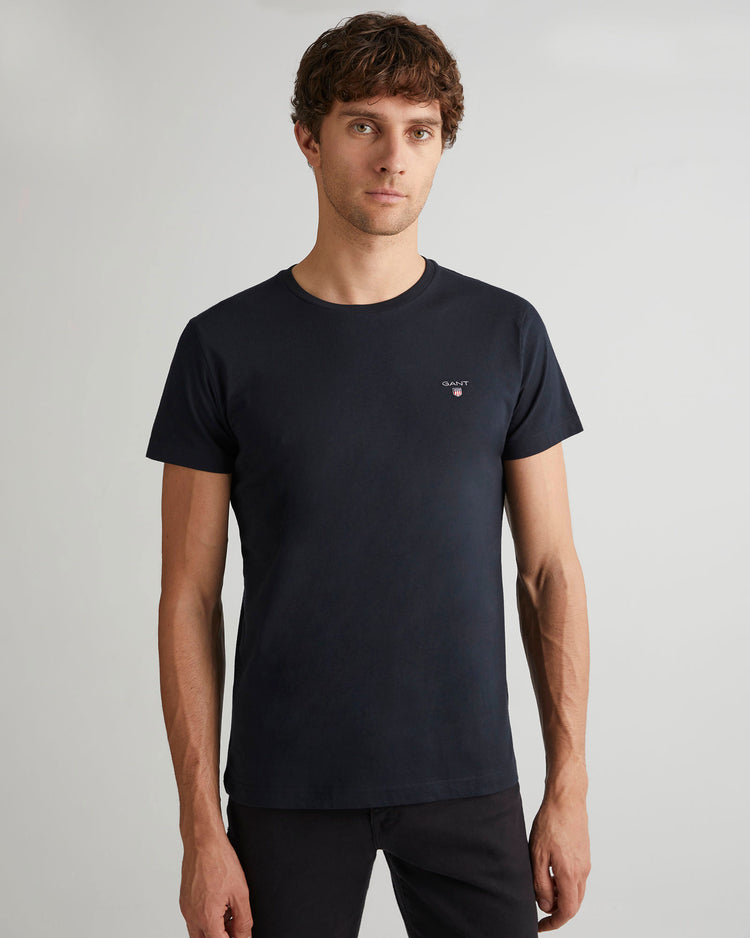 Męski czarny T-shirt o regularnym kroju z okrągłym dekoltem