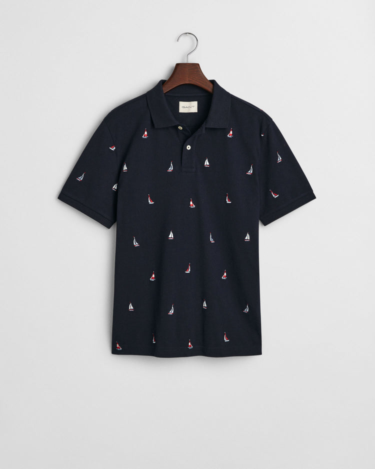 Polo męski z krótkim rękawem z nadrukiem regular fit niebieski