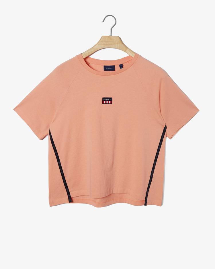 Bawełniana koszulka damska z nadrukiem regular fit pomarańczowa