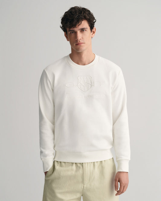 Bawełniana bluza męska z nadrukiem regular fit biała