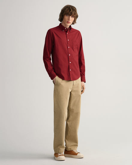 Bawełniana koszula męska z długim rękawem regular fit czerwona