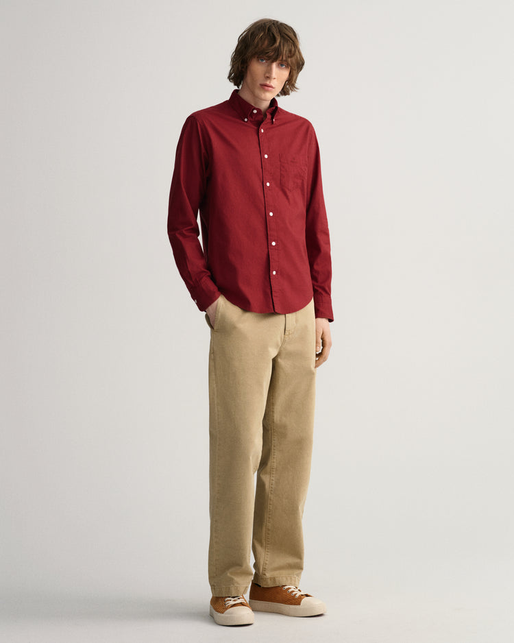 Bawełniana koszula męska z długim rękawem regular fit czerwona