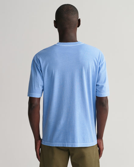 Bawełniany t-shirt męski z nadrukiem regular fit niebieski