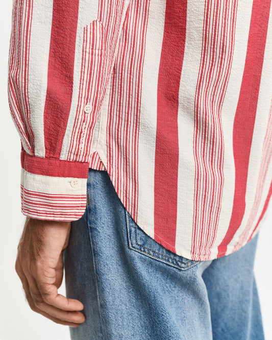 Koszula męska w paski długi rękaw relaxed fit czerwona