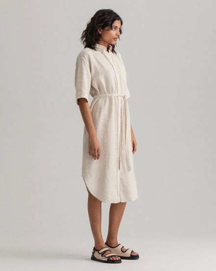Damska lniana sukienka koszulowa chambray
