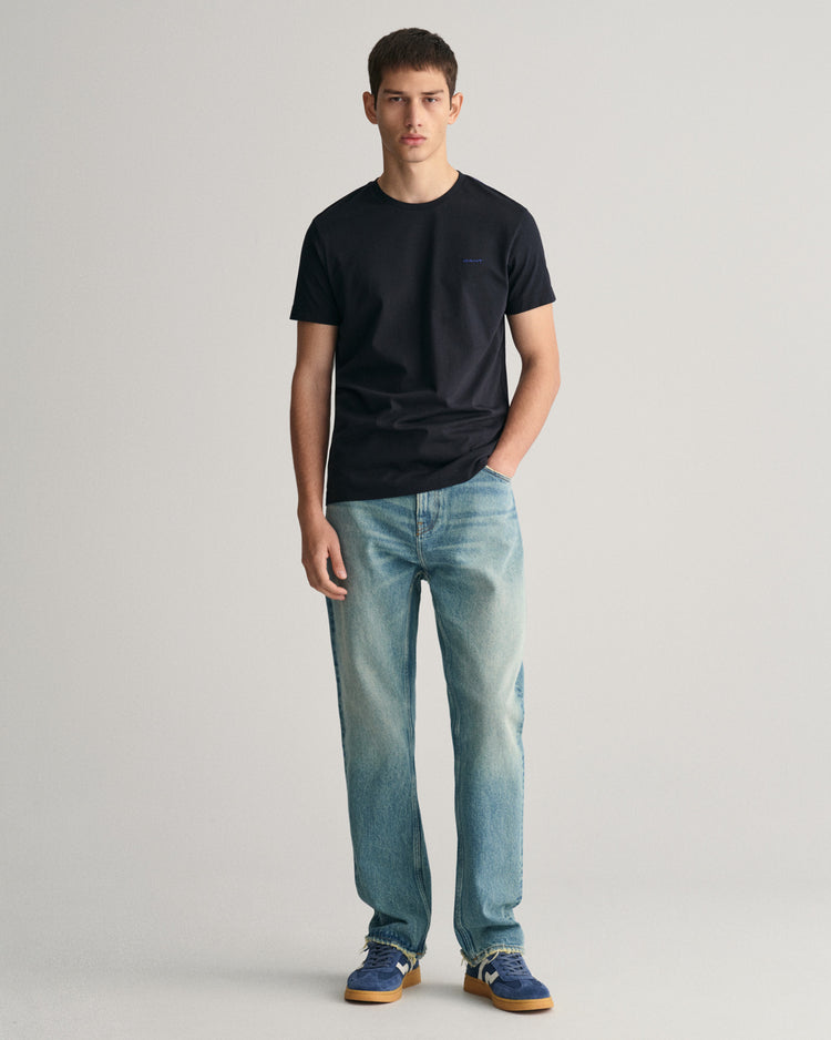 T-shirt męski z okrągłym kołnierzykiem slim fit czarny