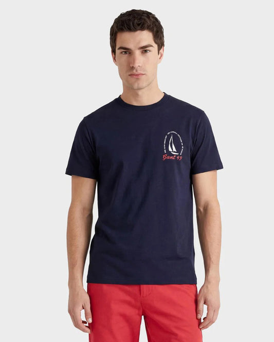 Bawełniany t-shirt męski z nadrukiem okrągły kołnierzyk regular fit