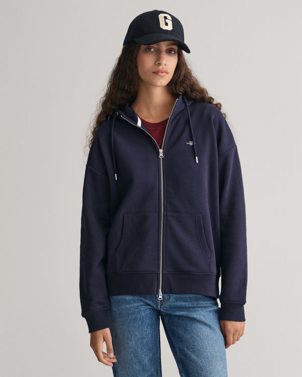 Bluza damska z nadrukiem z zamkiem relaxed fit granatowa