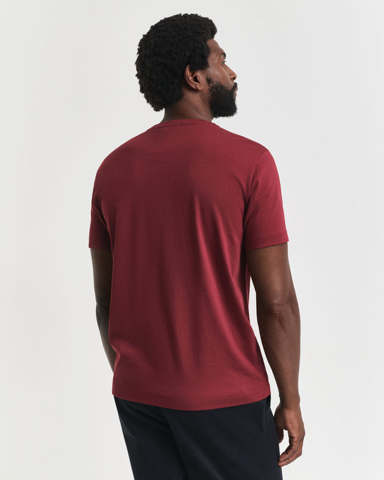 Bawełniany t-shirt męski okrągły dekolt regular fit bordowy