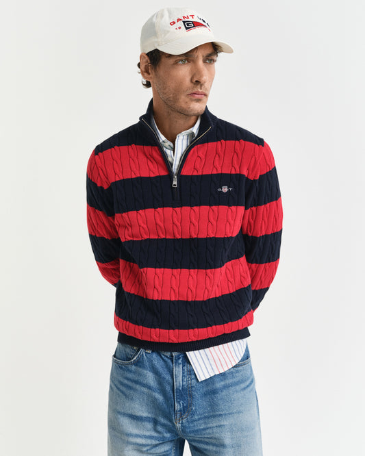 Sweter męski z zamkiem do połowy regular fit czerwony