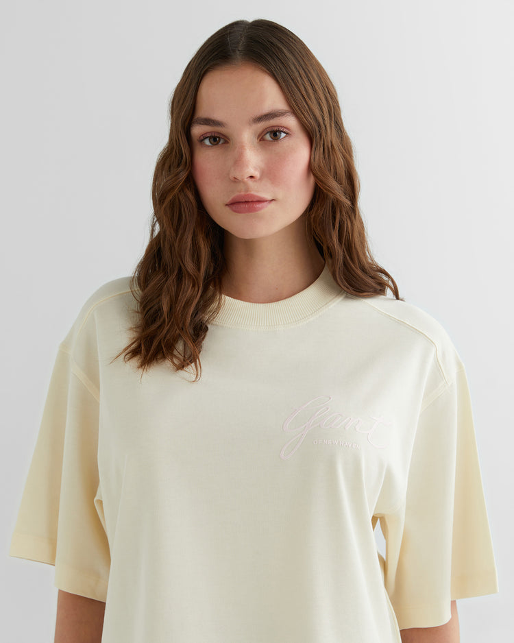 Koszulka damska z nadrukiem i okrągłym kołnierzykiem relaxed fit