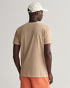 Męski beżowy T-shirt z logo o luźnym kroju i okrągłym dekolcie