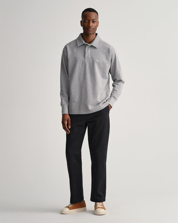 Bawełniana bluza męska z kołnierzykiem polo i długim rękawem relaxed fit