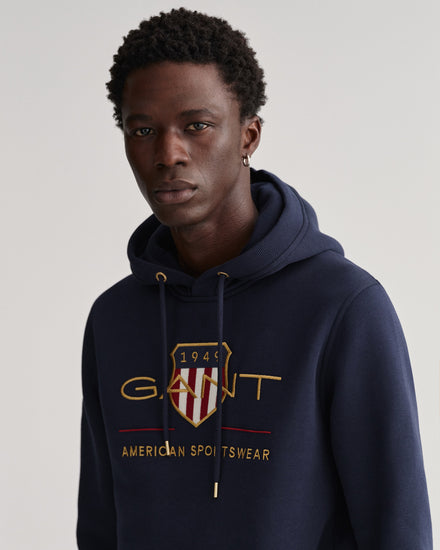 Bluza męska z kapturem z nadrukiem regular fit granatowa