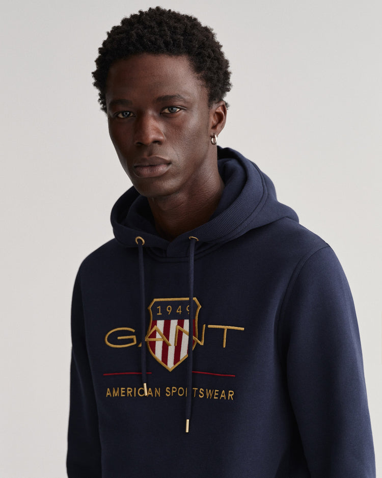 Bluza męska z kapturem z nadrukiem regular fit granatowa