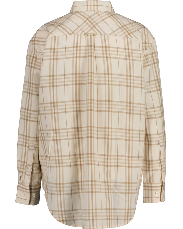 Koszula damska w kratkę długi rękaw relaxed fit kremowa