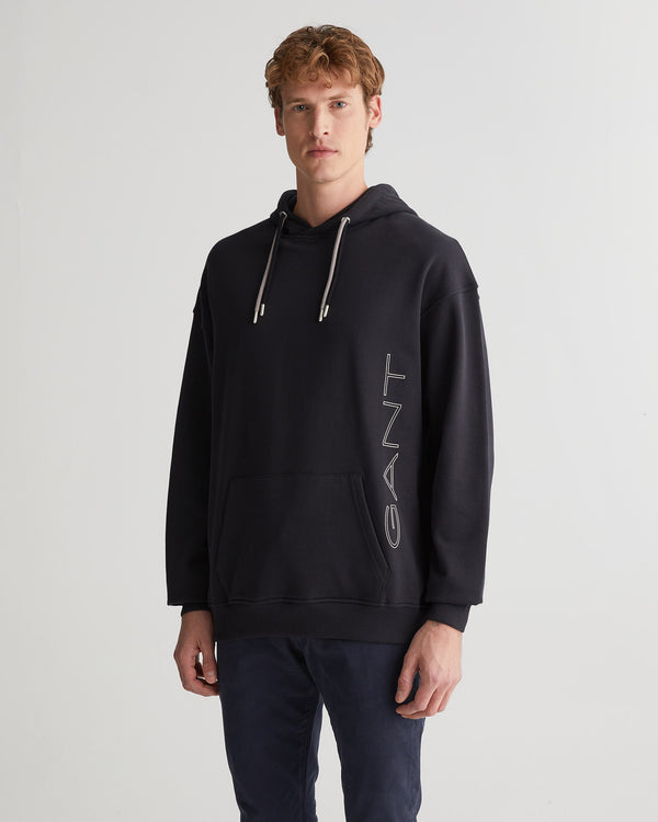 Bawełniana bluza męska z nadrukiem z kapturem regular fit czarna