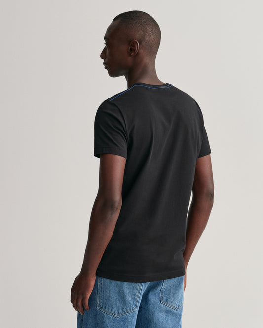 Bawełniany t-shirt męski okrągły kołnierzyk regular fit czarny