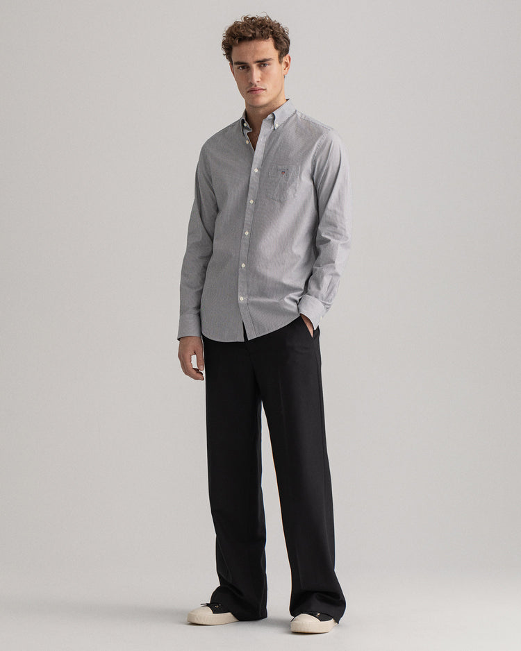 Bawełniana koszula męska w paski z długim rękawem regular fit