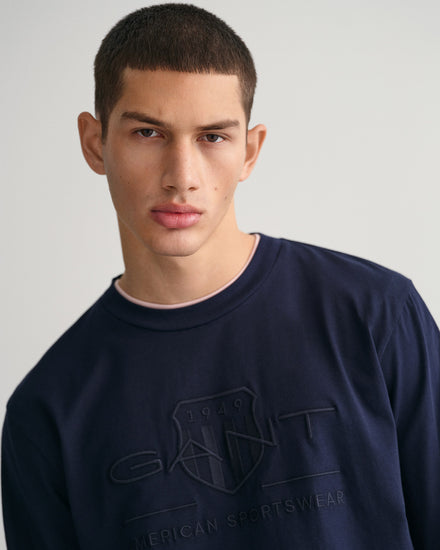 Bawełniana koszulka męska okrągły kołnierzyk długi rękaw regular fit