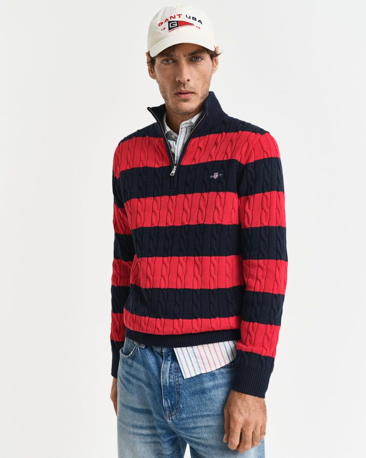 Sweter męski z zamkiem do połowy regular fit czerwony