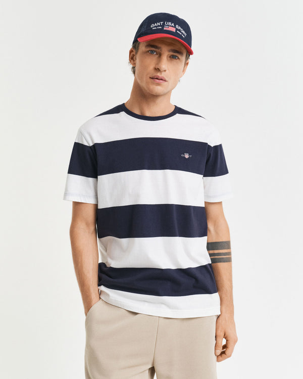 Męski biały bawełniany t-shirt w paski