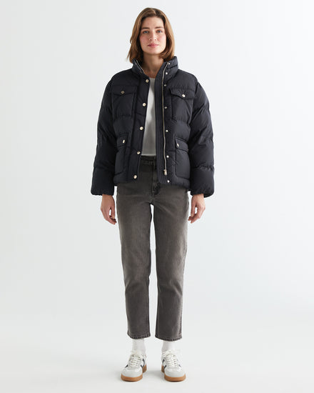 Kurtka damska ze stójką z długim rękawem regular fit czarna