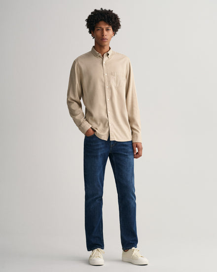 Męska beżowa koszula regular fit z kołnierzykiem button-down