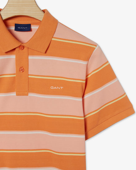 Bawełniany polo męski w paski z krótkim rękawem regular fit