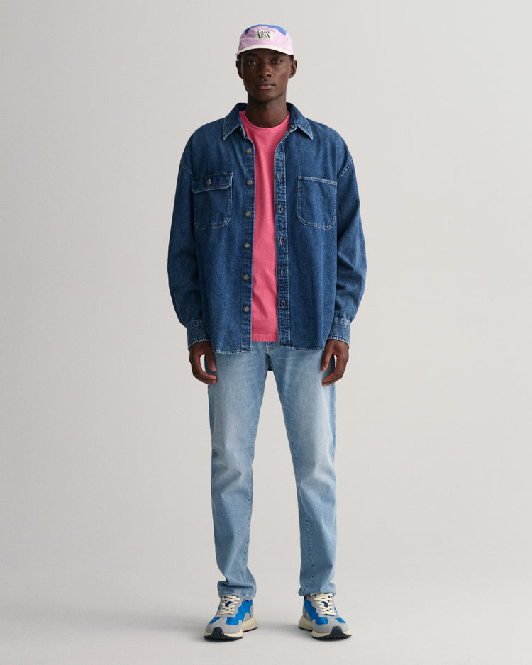 Bawełniany t-shirt męski z okrągłym kołnierzykiem relaxed fit różowy