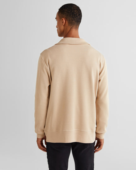 Bawełniana bluza męska z zamkiem do połowy regular fit beżowa