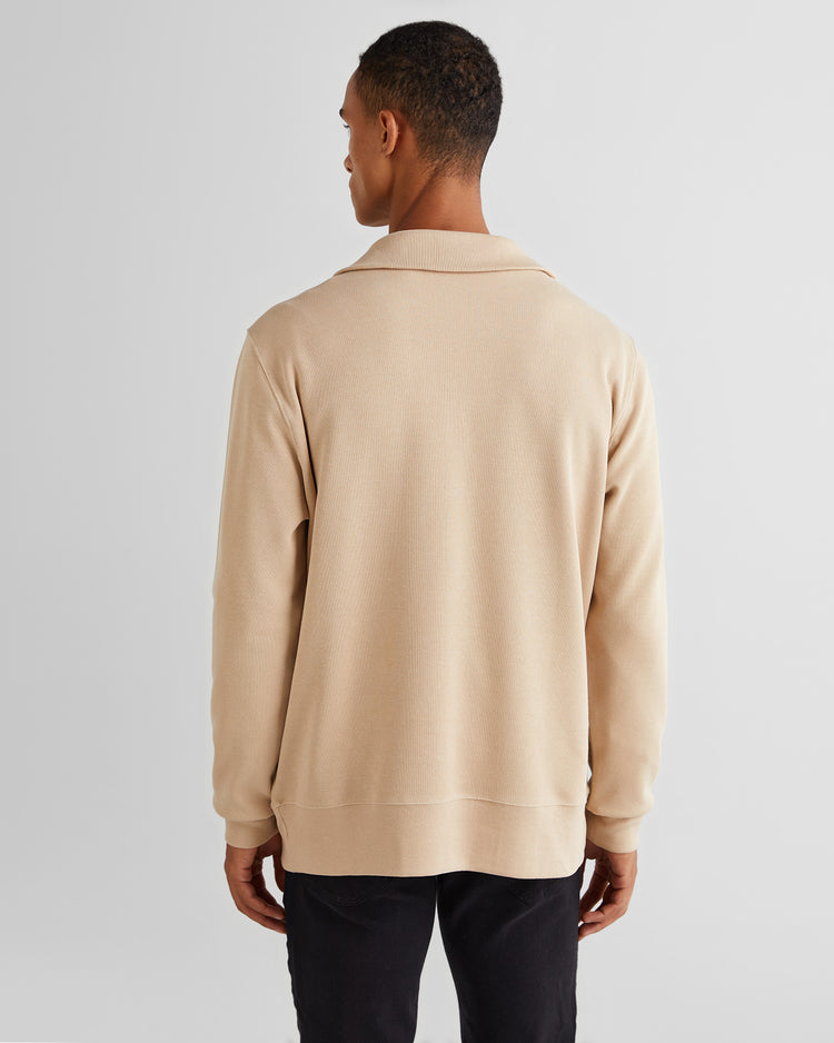 Bawełniana bluza męska z zamkiem do połowy regular fit beżowa