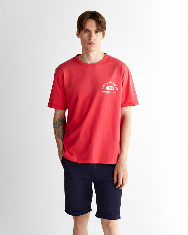 T-shirt męski z nadrukiem okrągły kołnierzyk relaxed fit czerwony