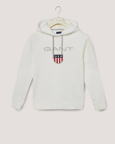 Bluza damska z nadrukiem z kapturem regular fit beżowa