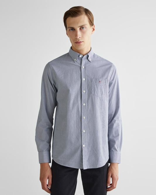 Bawełniana koszula męska w paski z długim rękawem regular fit