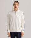 Męski biały sweter regular fit half-zip z logo