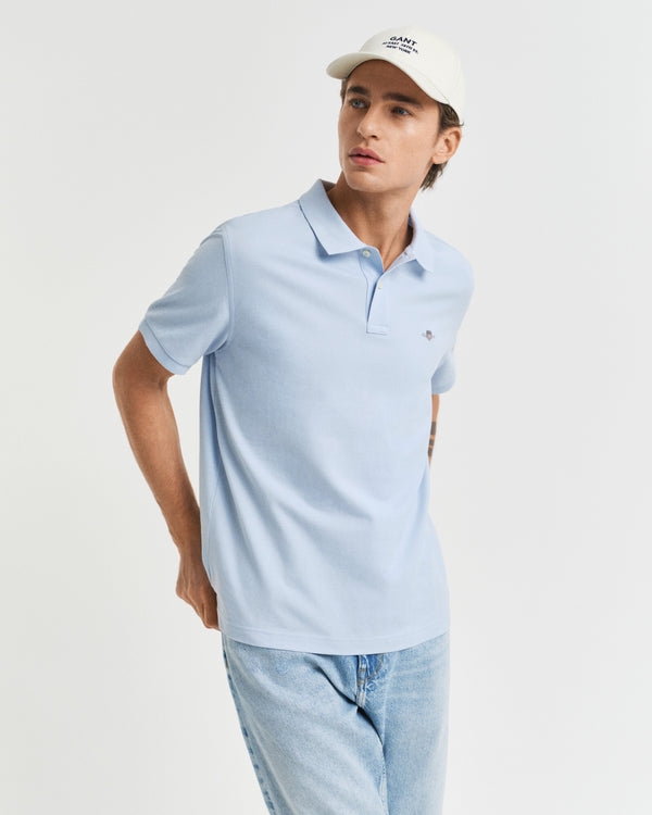 Bawełniane polo męskie z krótkim rękawem regular fit niebieskie