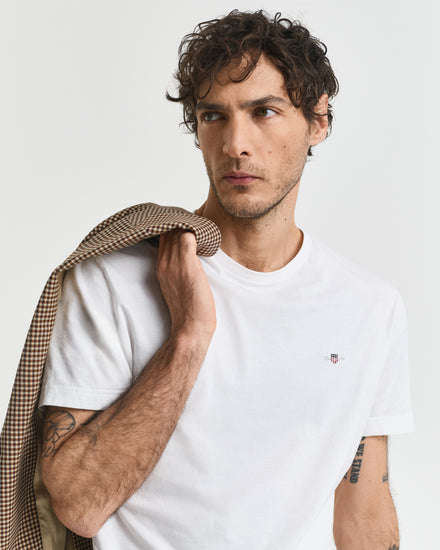 T-shirt męski z okrągłym dekoltem regular fit biały