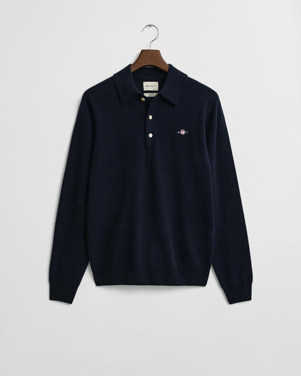Sweter męski polo z długim rękawem regular fit granatowy