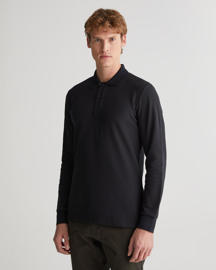 Bawełniany polo męski z długim rękawem i kołnierzykiem polo regular fit