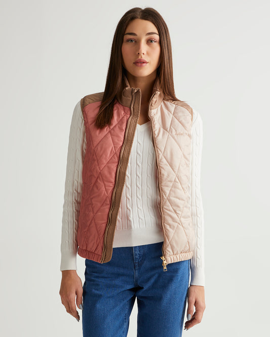 Bezrękawnik damski z nadrukiem ze stójką regular fit beżowy